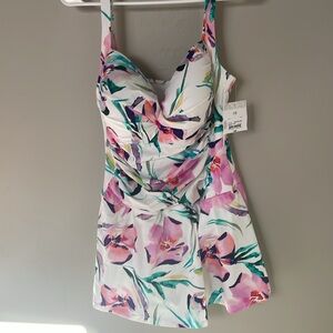 Liz Claiborne Floral One Piece Swimsuit - Pink and Green